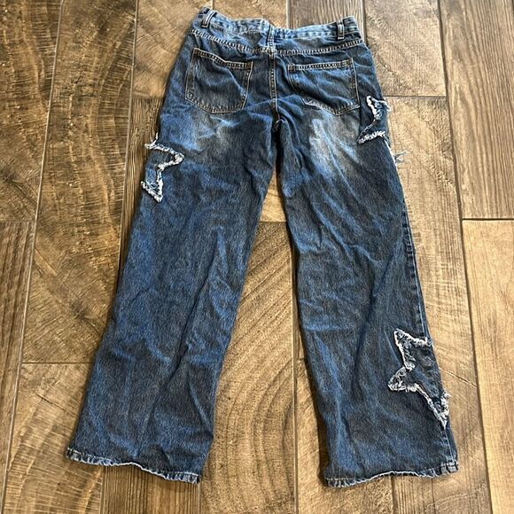 Disclosure star patch wide leg Denim mid-rise jeans - Picture 3 of 3